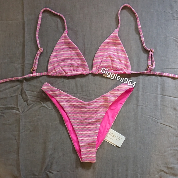 l*space Other - L*Space Brittany Cabana Bikini Set Electric Pique Pink Striped